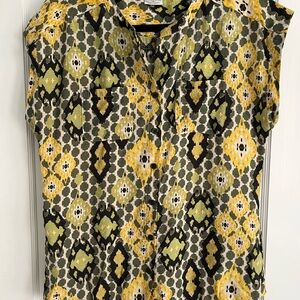 Van Heusen Green and Yellow Graphic Sleeveless Blouse